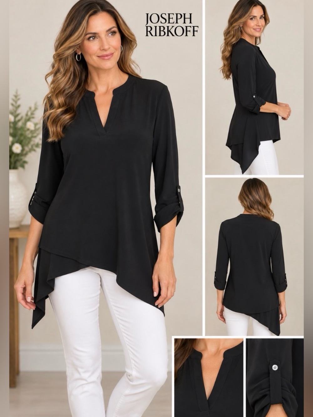 Classic Black V-Neck Joseph Ribkoff Asymmetrical Women's Top